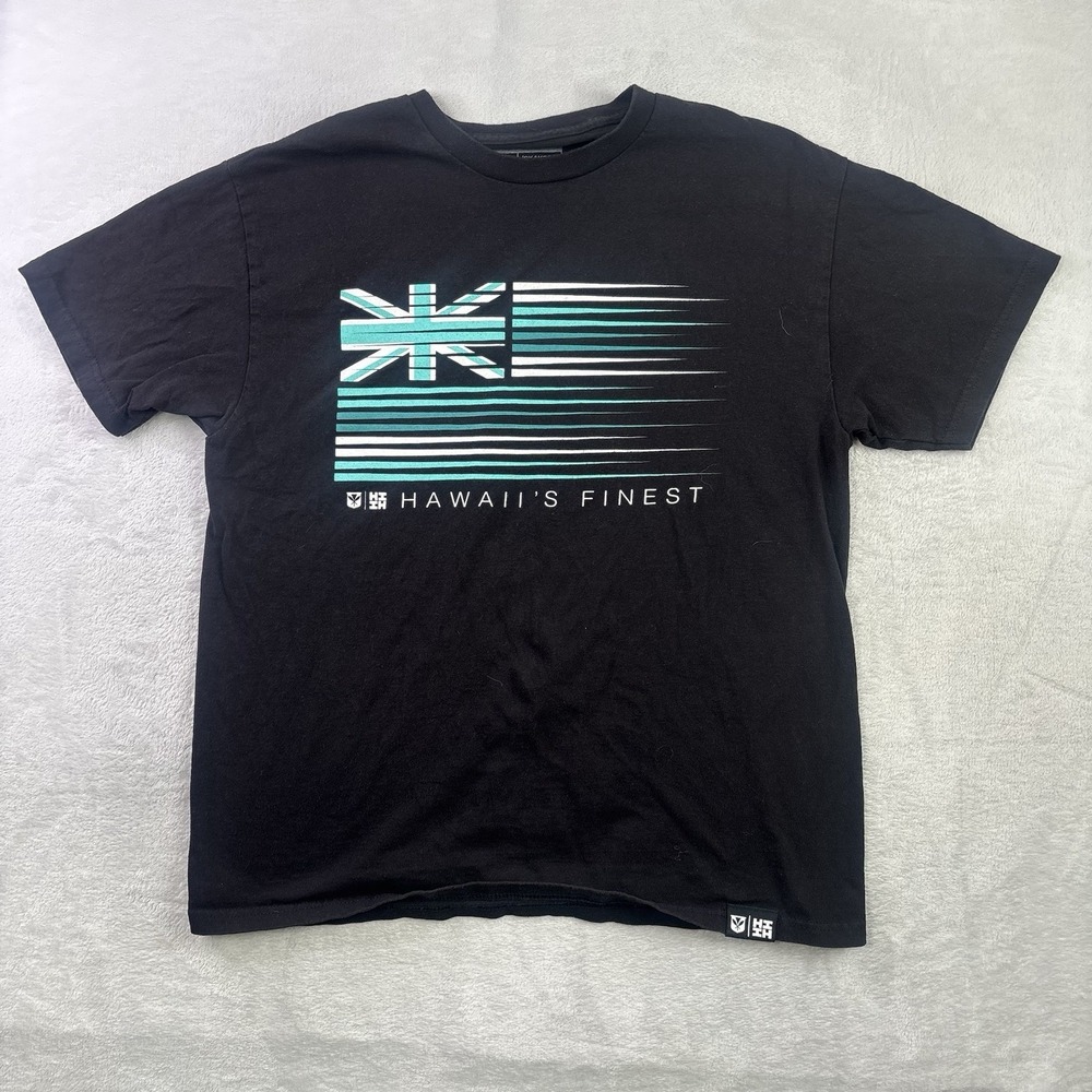 Hawaii's Finest Black Short Sleeve Graphic Shirt Men's Large Logo Flag